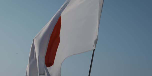 在户外旗杆上挥舞日本国旗的人