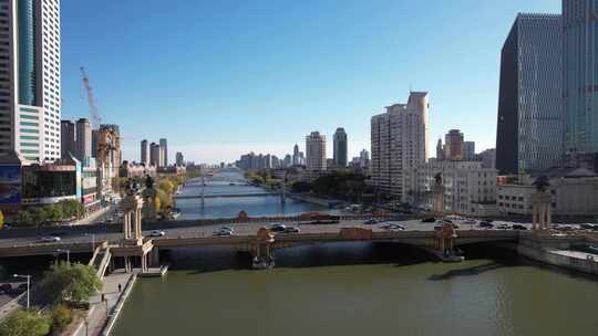 天津海河风景大光明桥城市风光航拍