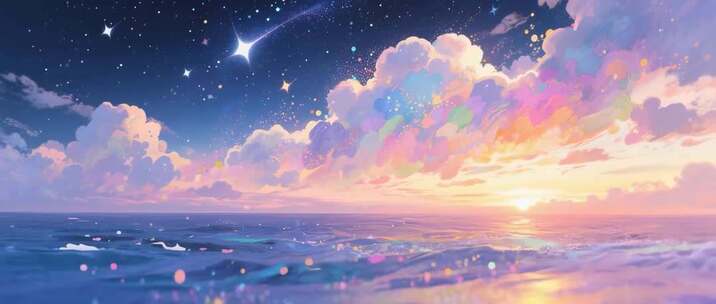 梦幻星空云海海面风景