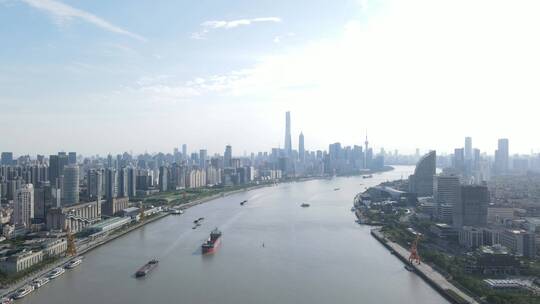 上海杨浦区黄浦江杨浦全景4K航拍