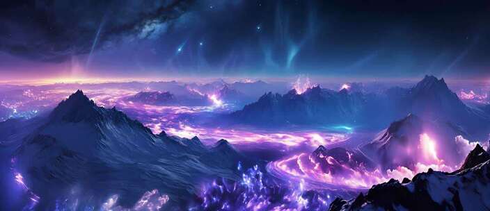 梦幻星空下的雪山之巅