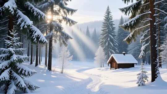 冬至冬季立冬入冬雪景4K