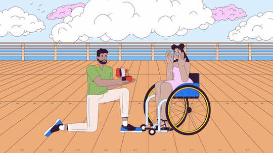 黑人男子向轮椅女人求婚线卡通动画