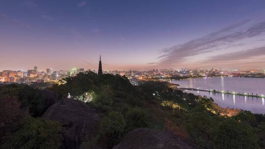 大气绝美杭州西湖夜景转火烧云温暖日出