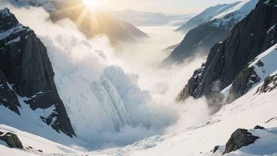 雪山山谷云雾阳光景观