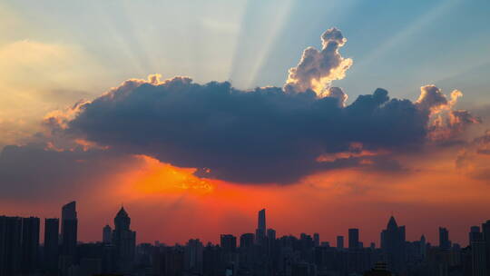 城市日落 延时 晚霞