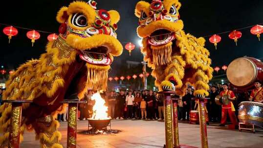 舞狮表演节日民俗素材