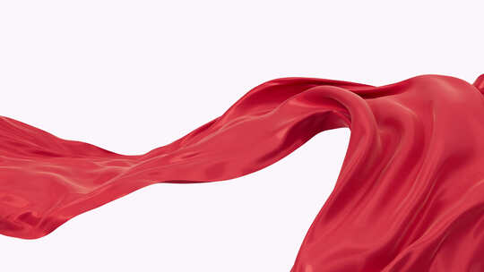 丝绸质感飘动的红色丝带在白色背景