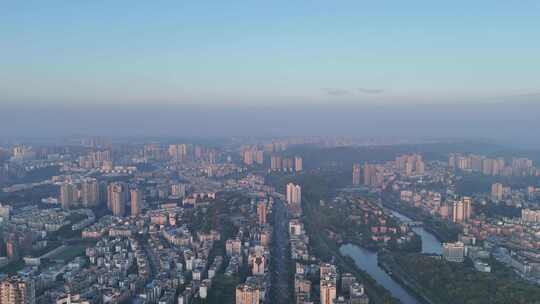 四川自贡城市清晨交通航拍