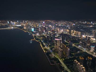 杭州滨江繁华夜景航拍延时