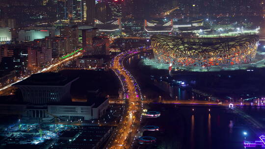 北京夜空城市景观-国家体育场