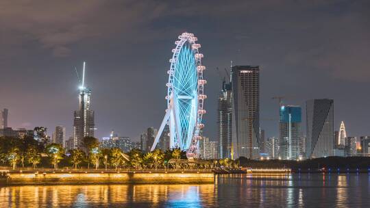 深圳前海湾区之光摩天轮夜景延时