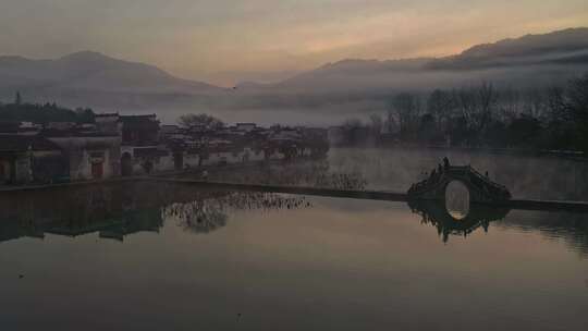 中国水墨画宏村航拍视频素材模板下载