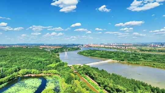 辽宁沈阳浑河伯官大桥航拍城市风景