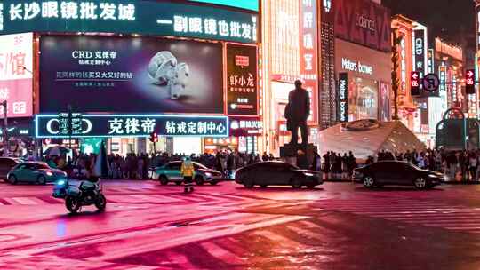 实拍湖南长沙黄兴南路步行街夜景延时摄影