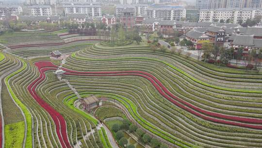 航拍贵州大方奢香古镇城市梯田