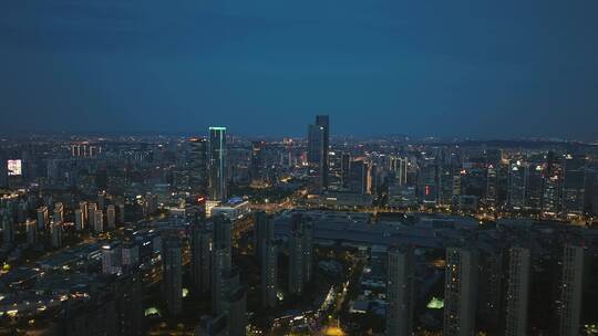 航拍南京河西建筑群夜景