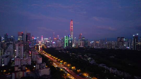 夜晚灯光城市高楼道路交通车流