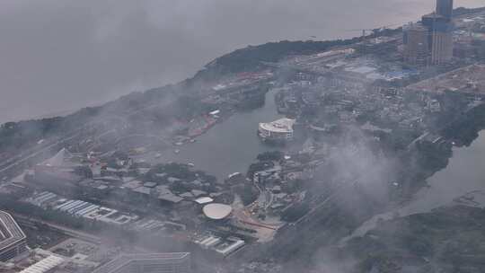 航拍深圳云海上的大湾区城市风光