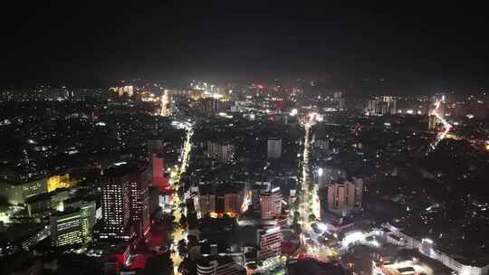 航拍广西玉林城市大景夜景灯光交通