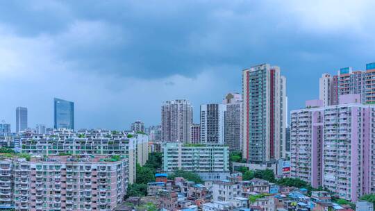 城市天空阴雨乌云密布天气延时摄影