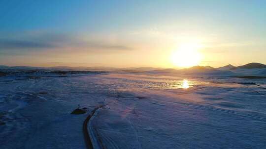 东北冰雪日出 冰天雪地航拍