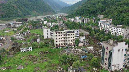 四川汶川512地震北川县城遗址航拍