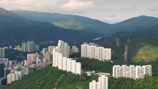 航拍香港城市全景鸟瞰高楼林立高密度住宅