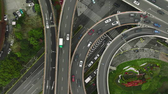 4K航拍俯拍上海内环交通枢纽立交桥车流
