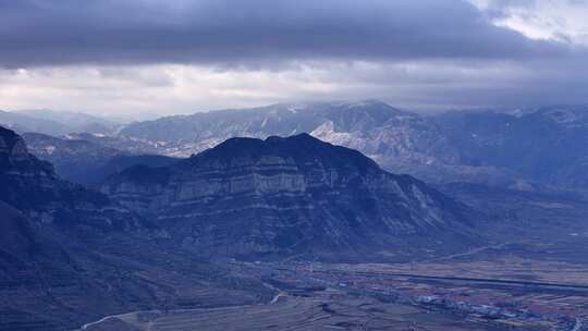 五岳恒山山脉雪景航拍素材 雪山