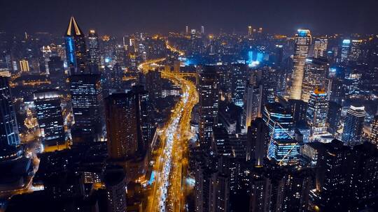 上海南北高架夜景航拍