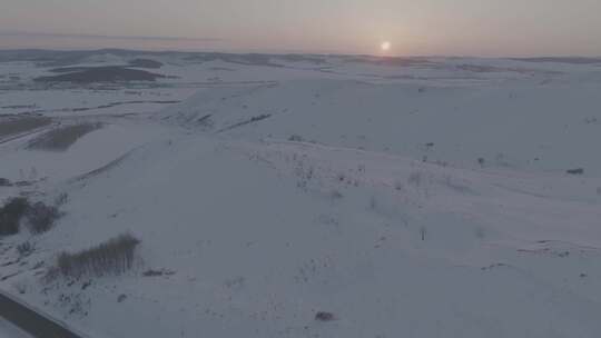 横移航拍牙克石日出雪景