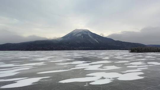日本北海道阿寒湖温泉镇冬季风光航拍