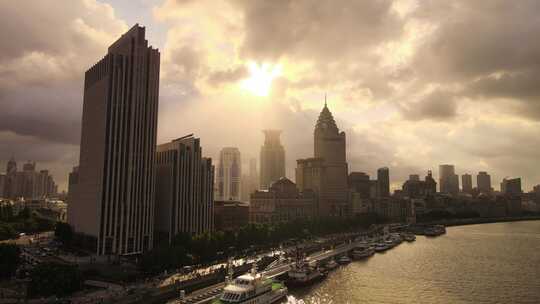 上海外滩航拍城市延时高楼