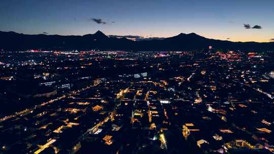 丽江白天夜晚航拍多镜头古城夜景