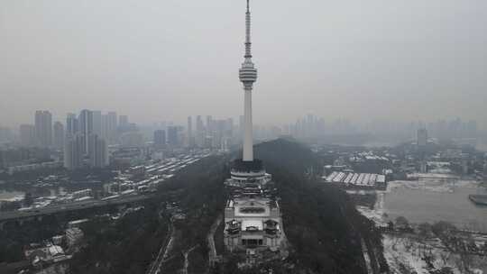 武汉汉阳区龟山电视塔雪景航拍