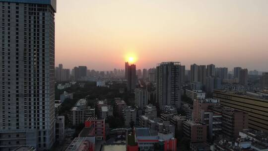 航拍城市高楼日出日落彩霞晚霞夕阳西下