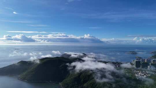 人间仙境海上大海海岛云雾缭绕航拍