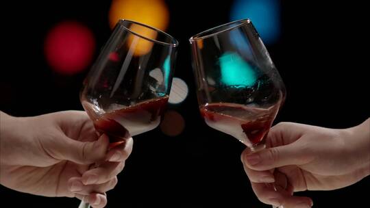 情侣喝红酒碰杯 晚餐聚餐情侣约会分享喜悦视频素材模板下载