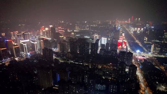 西安夜景航拍城市交通延时风景旅游建筑