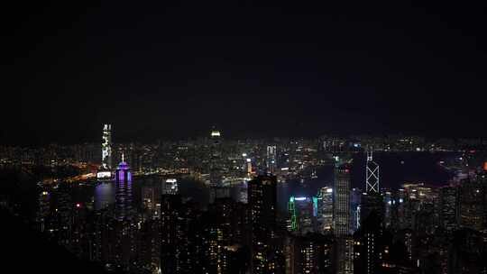 太平山顶看香港夜景晚上城市建筑夜晚风光