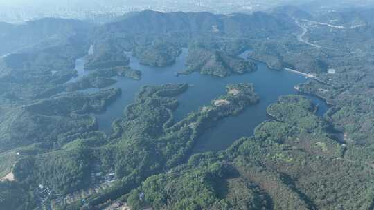 森林山水湖泊航拍青山绿水山川河流山峰风景