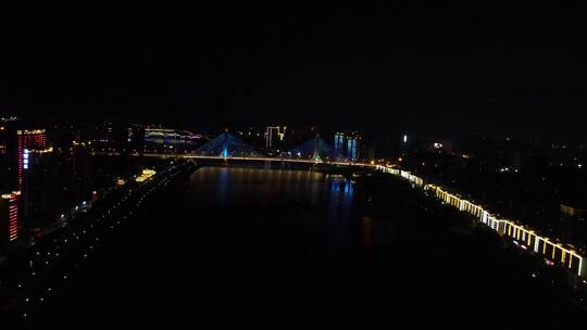 湖南益阳城市地标建筑桥梁夜景航拍
