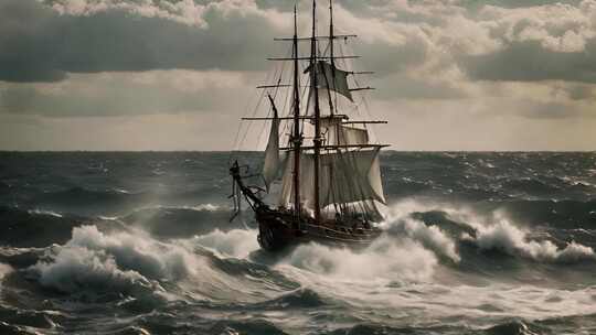 帆船破浪前行 乘风破浪
