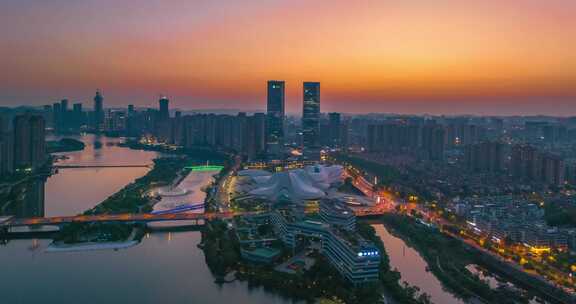 长沙梅溪湖文化艺术中心夜景航拍延时