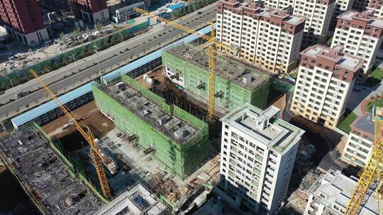 航拍建筑工地楼盘施工建设