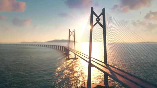 4K港珠澳大桥海上日出跨海大桥
