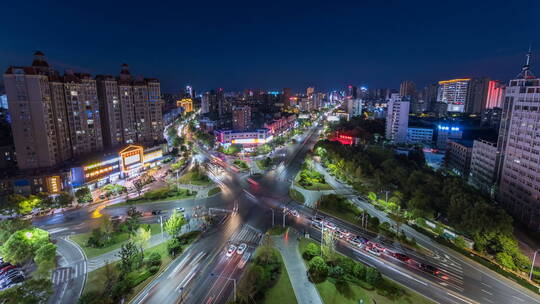 放射状路口交通夜景延时摄影视频