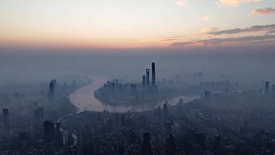 上海陆家嘴城市天际线日出震撼平流雾航拍视频素材模板下载