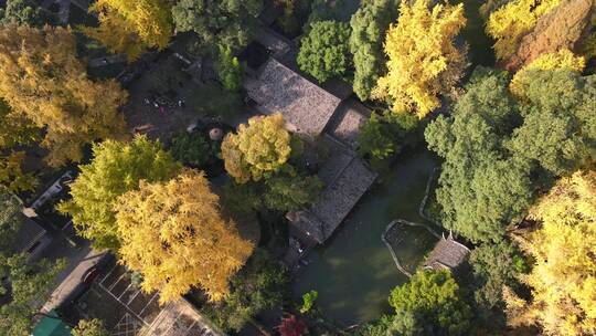 航拍四川成都崇州罨画池秋景